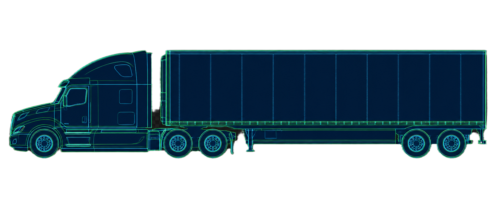 Ilustração técnica de cavalo mecânico com carreta indicando os sistemas eletrônicos atendidos